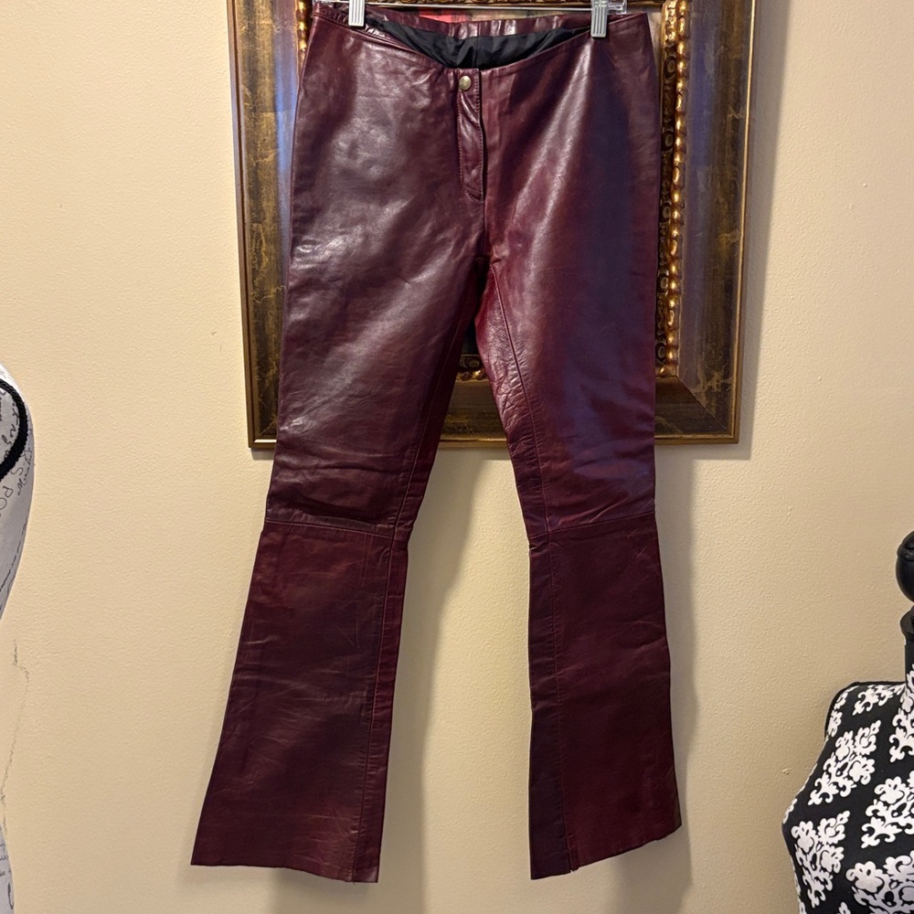 ♥️Rachelle Burgundy Leather Partial Lined Bootcut Flare Pants